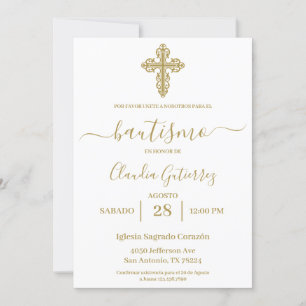 Baptême minimaliste d'or Invitation espagnole