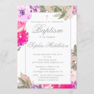 Baptême ou baptême Invitation des Roses floraux