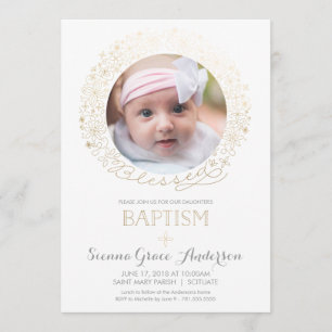 Baptême Photo Invitation avec or - Baby Girl, Garç