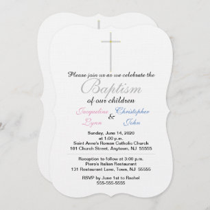 Baptême Pink Blue Twins Invitations