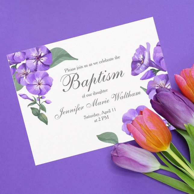 Baptême Plutôt Purple Floral Aquarelle Invitation (Créateur téléchargé)