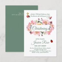 Baptême rose floral Invitations