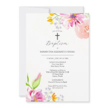 Baptême rose Invitations Godparents Nom Fleurs