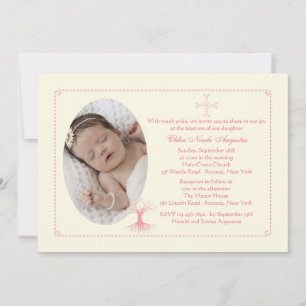 Baptême rose profondément enraciné Invitation phot