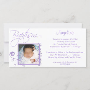 Baptême violet clair Invitation photo
