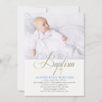 Baptême White Photo Invitation
