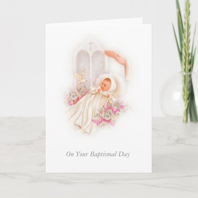 BAPTISM Baby Girl Rose segnen Karte (Vorderseite)