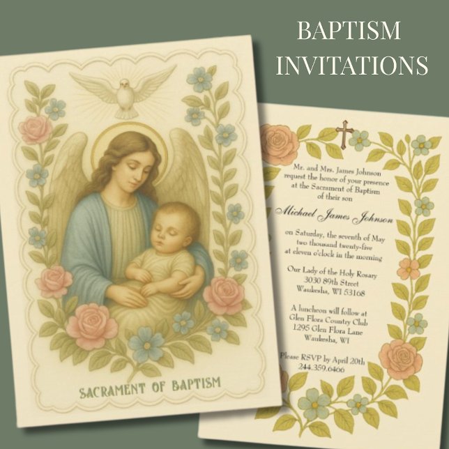 \Baptism Baby Guardian Angel Floral Einladung (Von Creator hochgeladen)