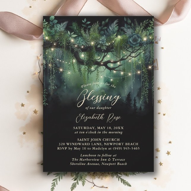 Baptism Blessing Enchanted Garden Fairytale Floral Einladung (baptism invitation christening enchanted forest garden botanical greenery emerald gold floral)