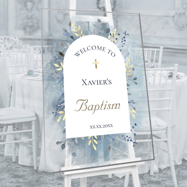 Baptism blue foliage clear welcome sign (Créateur téléchargé)