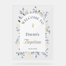 Baptism blue foliage clear welcome sign acrylschild