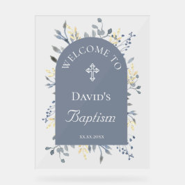 Baptism blue foliage clear welcome sign acrylschild