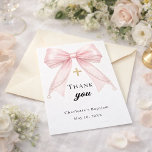 Baptism bow pink pearls gold cross dankeskarte<br><div class="desc">A modern and elegant Baptism,  Christening thank you card.  A white background,  decorated with a large pink colored bow with pearls and a golden cross.  On the front the text: Thank You,  name,  and a date. 
Back: Template for Your thank you note and name.</div>