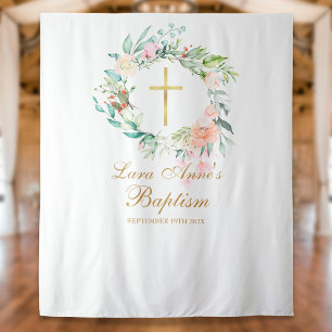 Baptism Christening Floral Garland Photo Booth Wandteppich