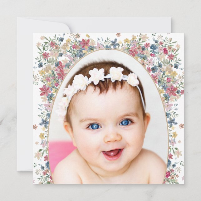 Baptism Christening Photo Modern Field Flowers  Einladung (Rückseite)