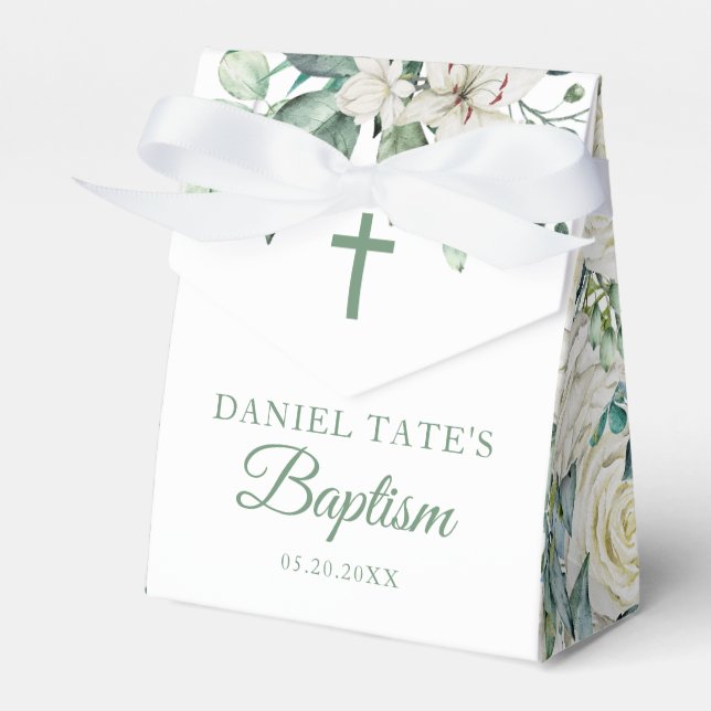 Baptism & Christening White Flowers Eucalyptus Geschenkschachtel (Vorderseite)