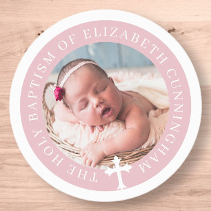 Baptism Custom Photo and Cross Runder Aufkleber