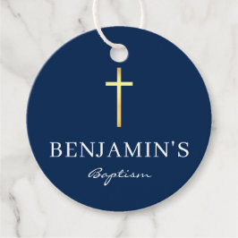 BAPTISM DANK IHNEN modernen Gold Cross Junge blau Geschenkanhänger