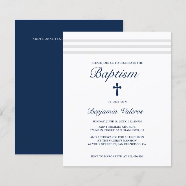 BAPTISM Elegant gestreifte graue Marine Cross Budg (Vorne/Hinten)