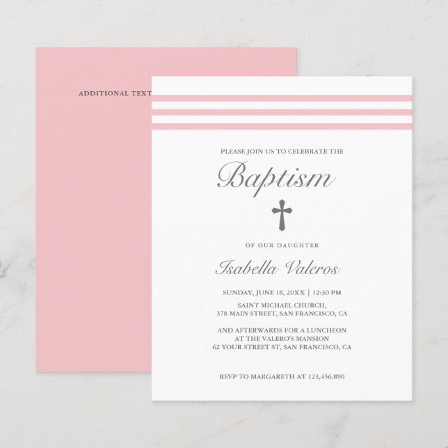 BAPTISM Elegantes gestreiftes pastellrosa Kreuz Bu (Vorne/Hinten)