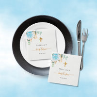 Baptism eucalyptus greenery blue floral boy