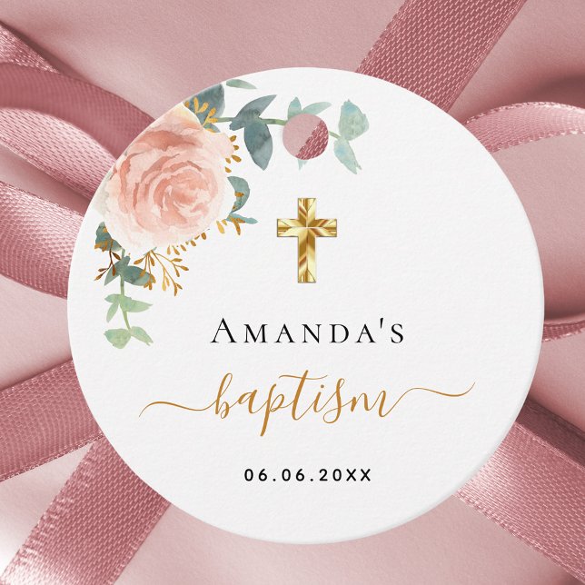 Baptism eucalyptus pink floral girl rose gold geschenkanhänger (Von Creator hochgeladen)