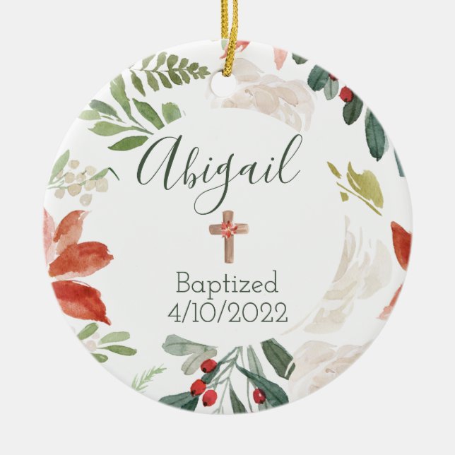 Baptism Faith Date Christmas Floral Ornament  (Vorne)