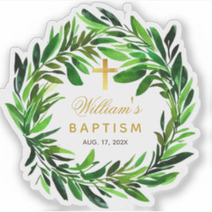 Baptism Greenerity Wreath Imitate Gold Cross Scrip Aufkleber