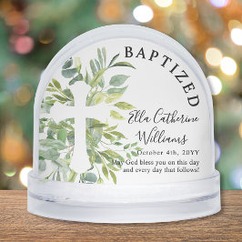 Baptism Greenery Floral Botanical Cross Custom Schneekugeln