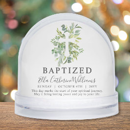 Baptism Greenery Floral Botanical Cross Custom  Schneekugeln