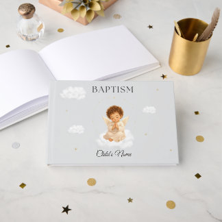 Baptism Guest Book for Boy with Angel Personalized Gästebuch