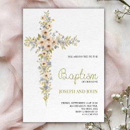 Baptism invitation card featuring a floral cross einladung