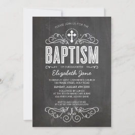BAPTISM INVITATION élégant fleurir tableau noir gr