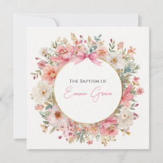 Baptism Invitation Pink Floral Elegant