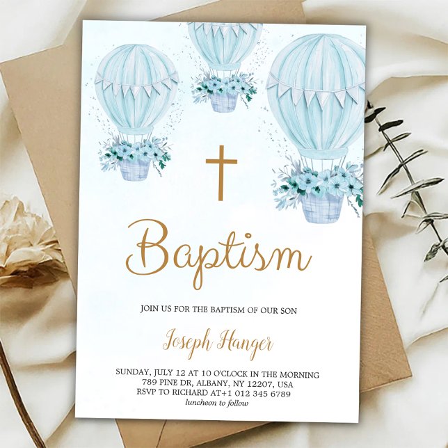 Baptism invitation with blue hot air balloon  einladung (Von Creator hochgeladen)