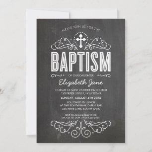 BAPTISM INVITE elegante blüh-Kalkboard grau Einladung