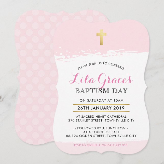 BAPTISM INVITE niedlicher moderner Kreuzpinselpins Einladung (Vorne/Hinten)