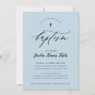 BAPTISM minimale Kalligraphie elegante blassblauen Einladung