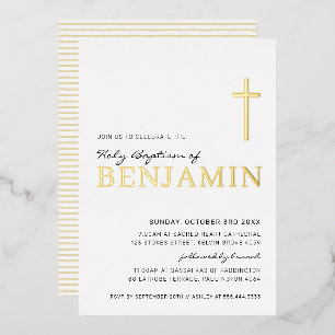 BAPTISM moderne elegante Kreuz-stilvolle schwarze Folieneinladung