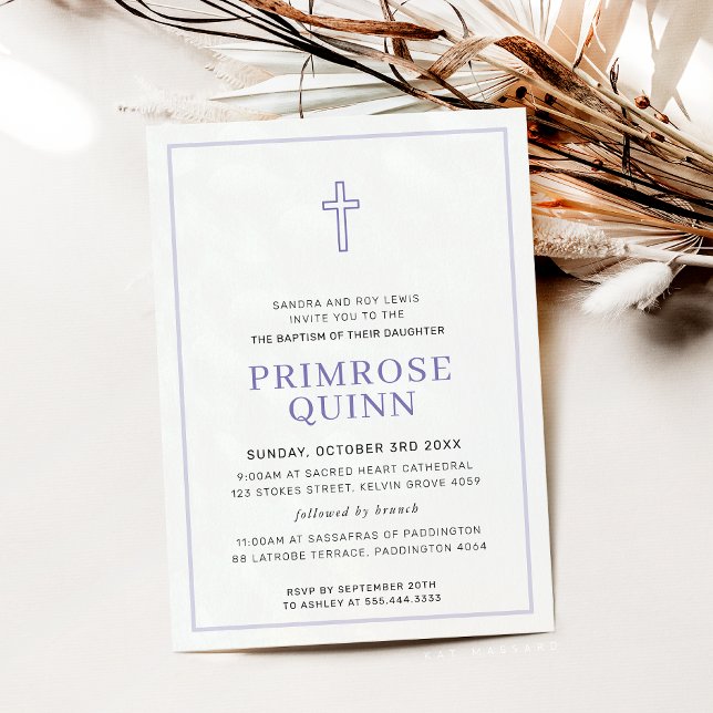 BAPTISM moderne minimale Cross-simple girl lila Einladung (Von Creator hochgeladen)