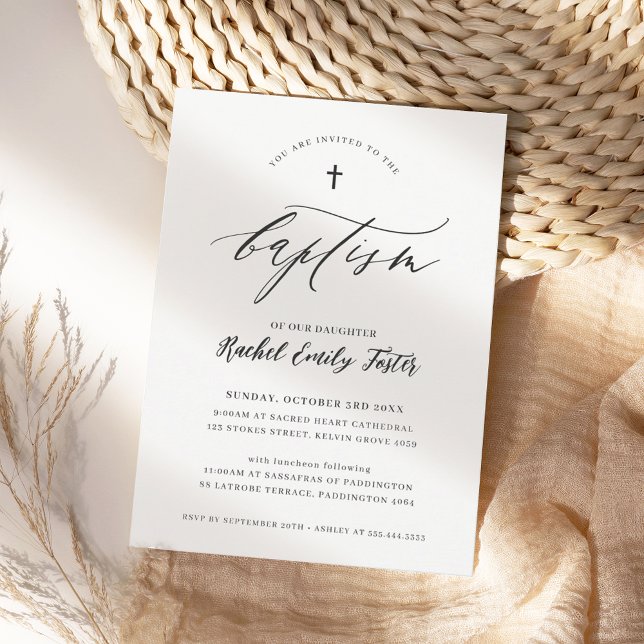 BAPTISM moderne minimalistische Kalligraphie elega Einladung (Von Creator hochgeladen)
