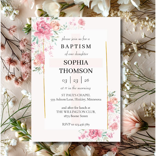 Baptism peonies floral invitation (Créateur téléchargé)