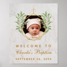 Baptism Photo Greenery Marble Gold Welcome Sign