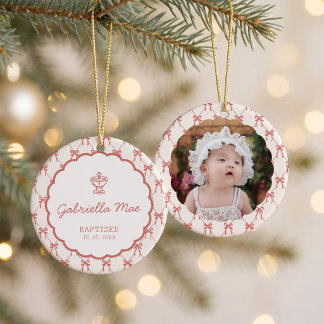 Baptism Pink Bows Photo Keramik Ornament