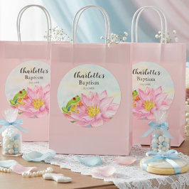 Baptism Pink Waterlily & Tree Frog Runder Aufkleber