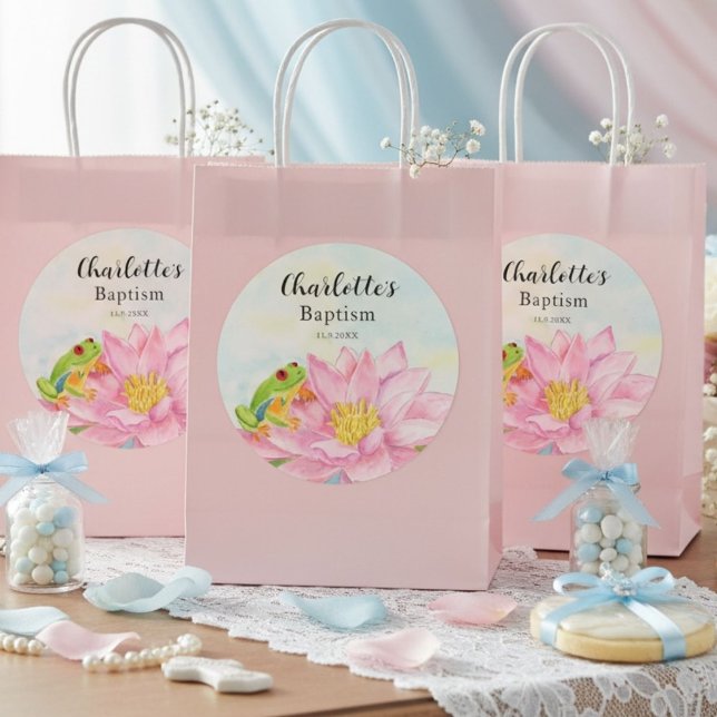 Baptism Pink Waterlily & Tree Frog Runder Aufkleber (Von Creator hochgeladen)