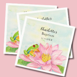 Baptism Pink Waterlily & Tree Frog Serviette