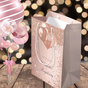 Baptism rose gold blush glitter drips balloons kleine geschenktüte