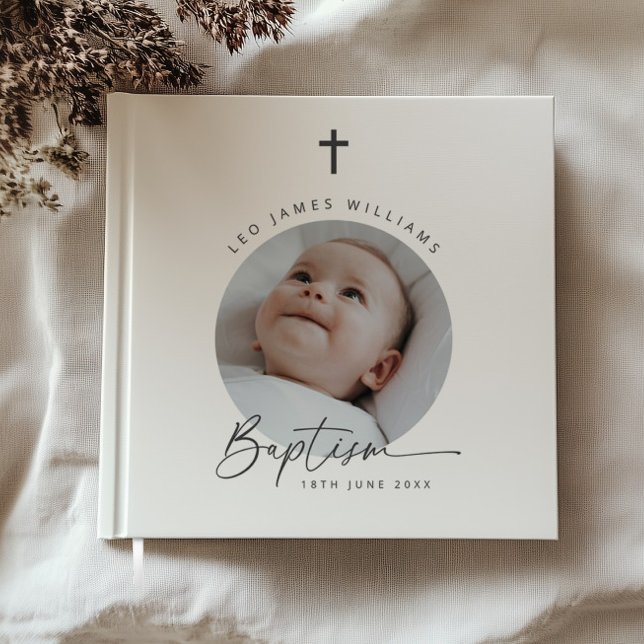 Baptism Round Photo  Gästebuch (Zazzle Baptism Round Photo  Guest Book)