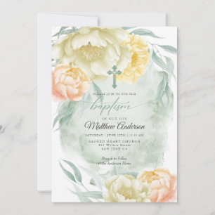 BAPTISM Rustikales Elfenbein Lemon Gelbe Flora Einladung